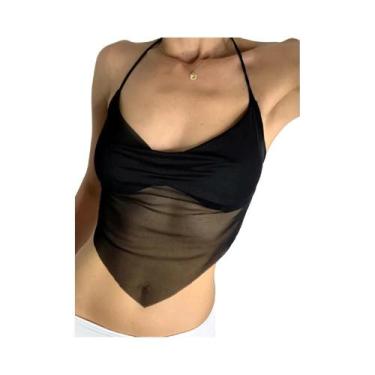 Imagem de Top Crop Sexy Feminino Sem Costas Com Decote Em V De Malha Estilo Core