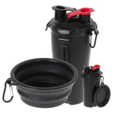 Imagem de Garrafa de Viagem Pet 2 em 1: Porta Água e Ração com Tigela Retrátil Acoplada – Ideal para Passeios e Viagens (Cores: Preto, Vermelho, Branco ou Azul) (Preto)