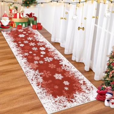 Imagem de GarveeHome Tapete de corredor de Natal 2 x 6 mas tapete de corredor de floco de neve antiderrapante tapetes de cozinha tapete baixo para interior decoração de férias para quarto, banheiro, lavanderia