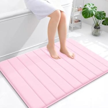 Imagem de OLANLY Tapete de banho listrado de espuma viscoelástica 101 x 81 cm, tapetes de banheiro absorventes super macios, secagem rápida, tapetes de chuveiro laváveis na máquina, tapete de banho, acessórios
