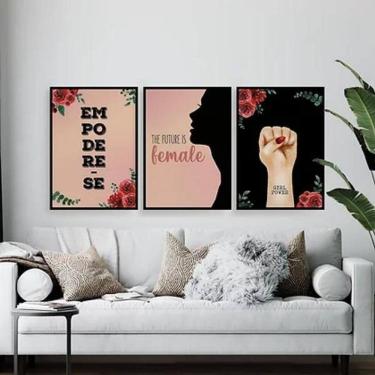 Imagem de Kit 3 Quadros Feministas Empodere-Se 33X24Cm - Com Vidro