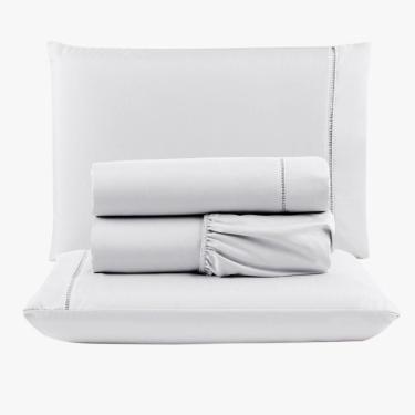 Imagem de Jogo De Lençol Peletizado 400 Fios Casal 4 Peças Barato - Casa - Hotel - Pousada - Branco