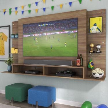 Imagem de Painel Tv 60" Com Prateleiras De Vidro Brasil Multimóveis Br2739 Madeirado
