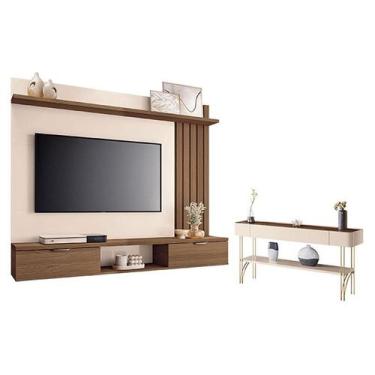 Imagem de Painel Suspenso Lets Castanho Off White com Aparador Vivant Off White 