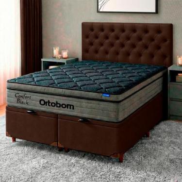Imagem de Cama Box Bau Marrom + Cabeceira + Colchão Queen Confort Black Ortobom