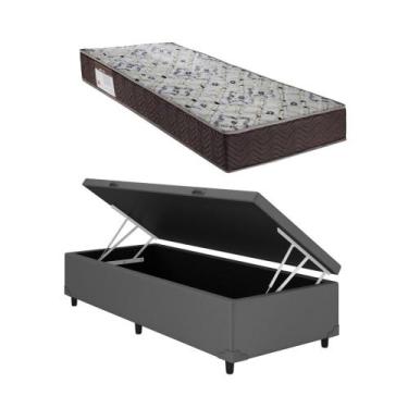 Imagem de Cama Box Baú Solteiro Cinza Colchão ISO 150 D45 - Ortobom - Alto Nivel