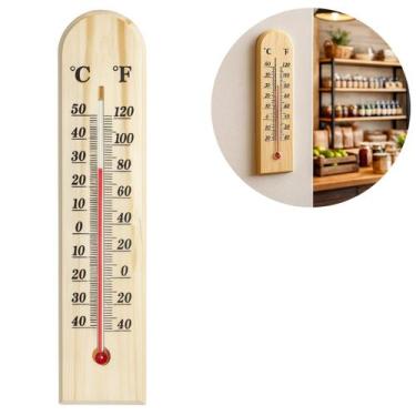 Imagem de Termômetro Madeira Ambiente Interno Externo 27x6cm - Kehome