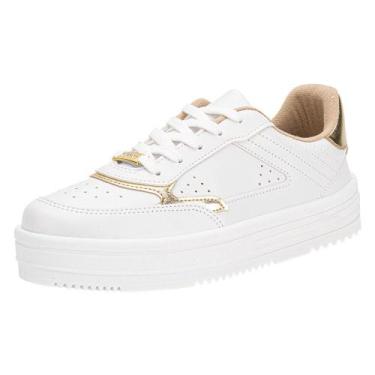 Imagem de Tênis feminino casual moleca 5712330, Branco, Dourado, 36