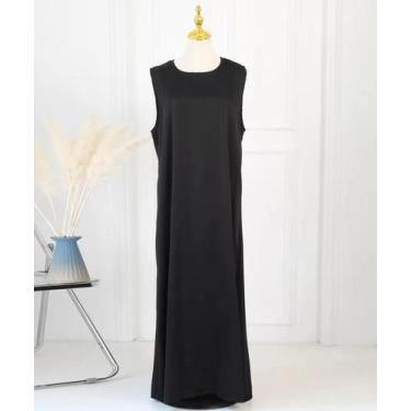 Imagem de Vestido feminino sem mangas de cetim, Abaya básica, roupa islâmica, lo