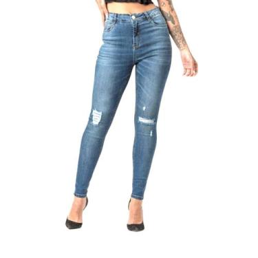 Imagem de Calça Jeans Feminina Skinny Cintura Alta Com Rasgo no Joelho Zune, Azu