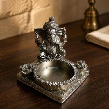 Imagem de Incensário Porta Vela Resina Ganesha prosperidade zen vareta - ASA
