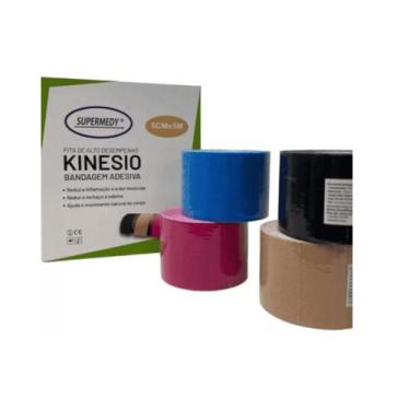 Imagem de Kit 6 Unidades Kinesio Bandagem Adesiva 5cm x 5m Bege - Supermedy