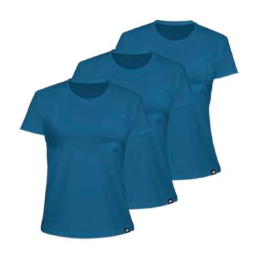 Imagem de Kit com 3 Camiseta Algodão Sportswear Muvin - Feminino - Mais Conforto - Academia – Camiseta Manga Curta - Treino Funcional - Corrida – Ginástica (BR, Alfa, XG, Regular, Azul Denim)