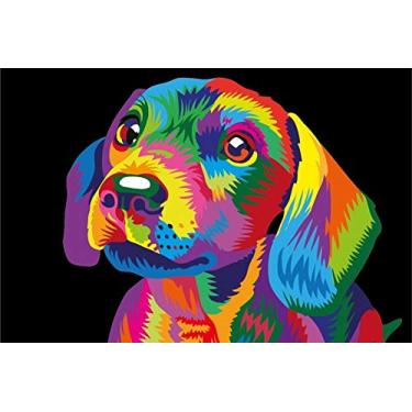 Imagem de Elftoyer Pintura por números para crianças e adultos, kit de presente DIY para decoração de casa - Cão colorido 40,64 x 50,8 cm (sem moldura)