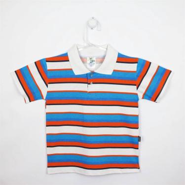 Imagem de Camiseta Infantil Masculina Manga Curta Branca, Azul Turquesa e Laranja