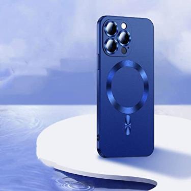 Imagem de Para estojo de carregamento magnético sem fio para iPhone 14 13 12 11 Pro Max Plus Fosco Capa de Proteção de Lente de Vidro de Silicone Macio, Azul Marinho, Para Iphone 11