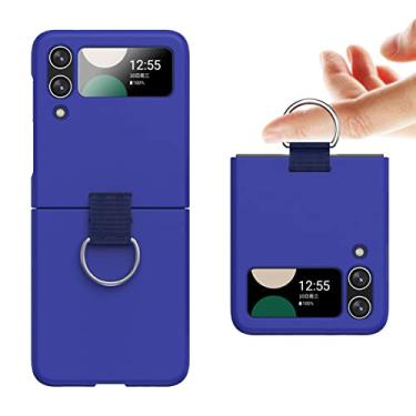 Imagem de Estojo dobrável com anel de dedo e proteção contra quedas para Samsung Galaxy Z Flip4 Flip 4 Flip3 Flip 3 Fino capa rígida para PC, azul escuro, para Samsung Z Flip 4