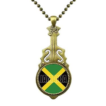 Imagem de DIYthinker Colar com nome da bandeira do país da Jamaica, joia de guitarra antiga, pingente de música