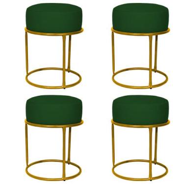 Imagem de Kit 4 Puff Decorativos Para Sala Luxe Base Dourada Suede Verde - Cliqu