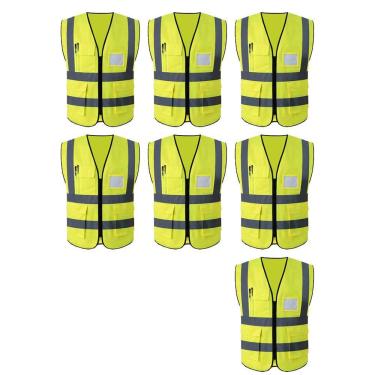 Imagem de Colete Refletivo Kit 7 Unidades Sinalizador EPI Segurança Trabalho Proteçao Blusao Fluorescente Obra Fiscalizaçao