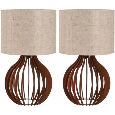 Imagem de Kit 2 Abajur Luminária Em Mdf Bivolt Criado Mesa Quarto Sala - temshop