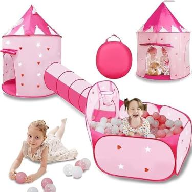 Imagem de Barraca Infantil Coração Rosa, Cabana para Menina, Casinha 3 em 1 Com Toca Túnel e Cesta Basquete para Uso Interno e Ar Livre