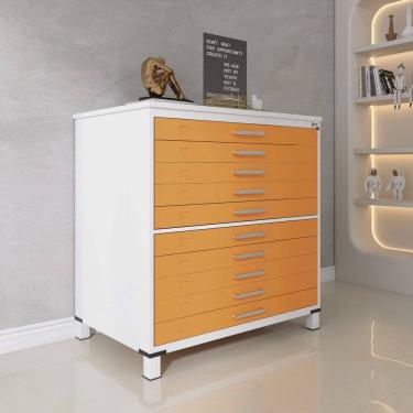 Imagem de Mapoteca 10 Gavetas 120,4cm X 122,3cm Aço Branco/Laranja Picasso