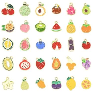 Imagem de UR URLIFEHALL 60 pingentes aleatórios de frutas esmaltadas variadas maçã, banana, morango, pêssego, pingentes para colar, pulseira, artesanato, fabricação de joias