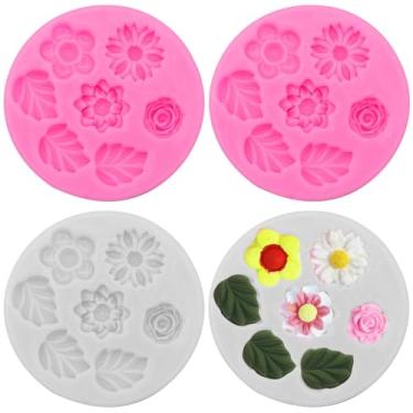 Imagem de 4 peças de moldes de fondant de flores folhas de chocolate molde de silicone DIY para decoração de bolos, topo de cupcake, chocolate, doces, velas, argila