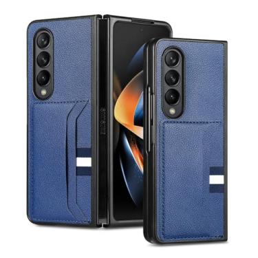 Imagem de Capa protetora fina com compartimento para cartão para Samsung Galaxy Z Fold 5 3 Fold4 Fold5 Fold2 Fold3 Fold 4 2 Acessórios para telefone Capa de couro, azul, para Samsung Z Fold 4