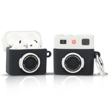 Imagem de LEWOTE Compatível com Apple Airpods 4 Capa protetora engraçada fofa de desenho animado capa com chaveiro (câmera preta)