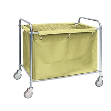 Imagem de Carrinho organizador de carrinho de armazenamento multifuncional para hotel com rodas, carrinho de linho marrom azul com alça, carrinho de rodinhas para serviço de limpeza, removível para motel