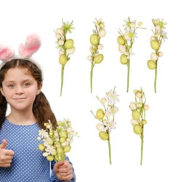 Imagem de Hastes de ovos de páscoa | 6 ramos artificiais de palheta sintética - hastes de flores de primavera, galhos de ovo para decoração de mesa de centro de mesa de vaso