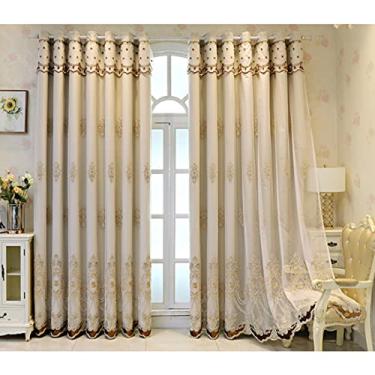 Imagem de Cortina blecaute de camada dupla para sala de estar, quarto de menina, infantil, combinação de blecaute, combinação de renda, bordado de voile, painel de cortinas, cortina de ilhós, isolamento térmico