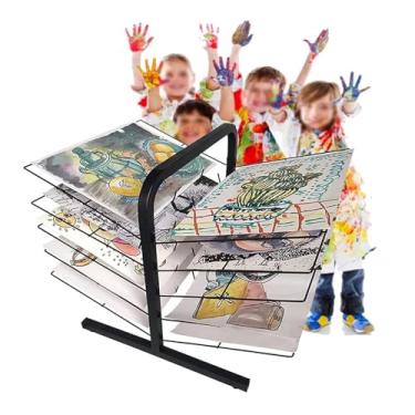 Imagem de Estante de secagem artística com rodas para sala de aula e estúdio - 26 prateleiras de armazenamento de tela, suporte de secagem montado na parede para organização eficiente de suprimentos de arte (38