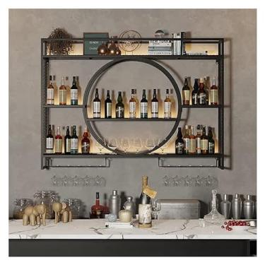 Imagem de Rack de vinho montado na parede, prateleiras de bar de rack de vinho de metal, com suporte de garrafa de vinho e suporte de vidro, suporte de copo de vinho, suporte de garrafa de vinho preto/dourado