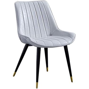 Imagem de Conjunto de 4 cadeiras de jantar modernas - Assentos de couro sintético branco com encosto ergonômico, pernas de metal preto resistentes - Montagem fácil e design elegante para decoração de sala de