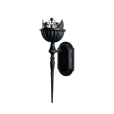 Imagem de CFGH6FDF Castiçal vintage preto montado na parede castiçal de ferro decoração de parede interior elegante suporte à luz de velas (preto)