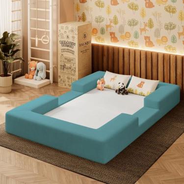 Imagem de Cama Montessoriana Berço Infantil 100% Espuma Balaqui Decor Azul