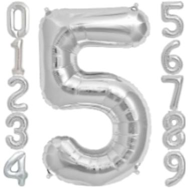 Imagem de Balão Numero Metalizado 100cm Prata, Balão Metalizado Numero Gigante Prata, Balão De Número Grande Prateado Metalizado 1 Metro (Prata5)