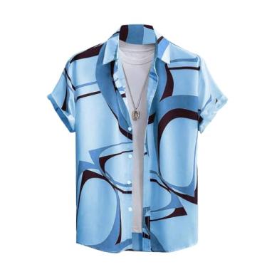Imagem de COZYEASE Camisas havaianas masculinas manga curta casual camisa de botão verão praia tropical top, Azul puro, P