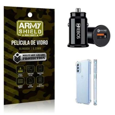 Imagem de Carregador Veicular Turbo Com Capinha Moto G41 E Película 3D - Armyshi