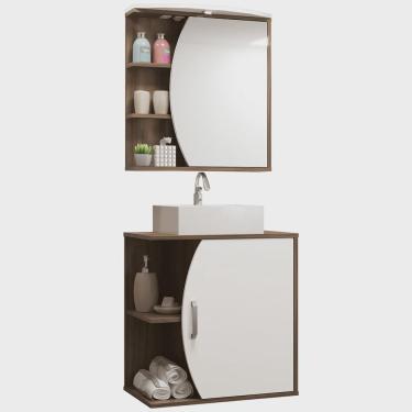 Imagem de Conjunto Para Banheiro Armário Gabinete 01 Porta 60 cm Com Cuba Duna B06 Branco Nogal - Lyam Decor