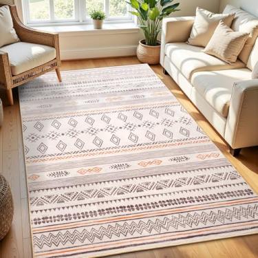 Imagem de Terrug Tapete Boho para quarto, laranja, 10 x 15 cm, lavável, com pilha baixa antiderrapante para sala de estar, tapete marroquino geométrico macio resistente a manchas para decoração de chão de sala