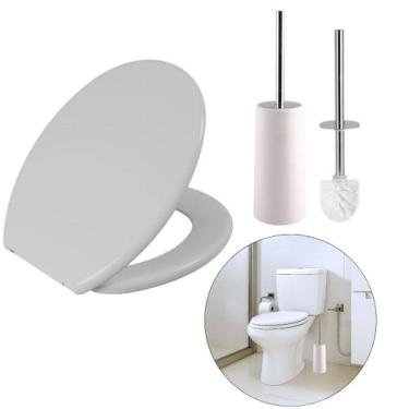 Imagem de Assento Vaso Oval Soft Branco + Escova Sanitária Branca - Astra