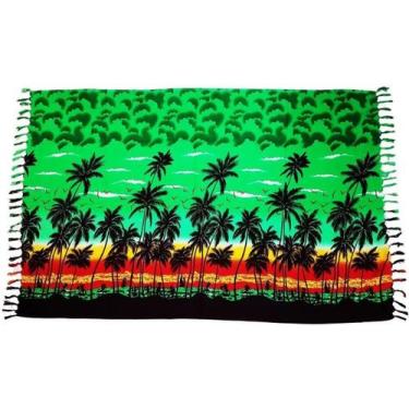 Imagem de Canga de Praia Paisagem Tropical - Azul Marinho - Besakih, Verde 2