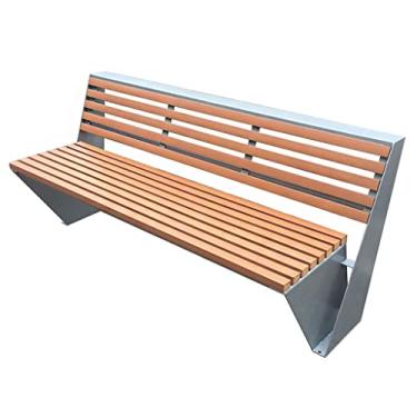 Imagem de URGDWEKJY Mobiliário de entrada, exterior, banco de parque de aço inoxidável, madeira maciça com encosto, assento de lazer, banco quadrado, pátio, cadeira de fila, cadeiras de exterior (A)