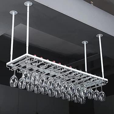 Imagem de Rack de vinho de metal de teto, altura ajustável, suporte de decoração suspenso, suporte de taças de cálice, para bares/restaurantes/cozinhas (cor: ouro, tamanho: 80 cm) (branco 120 cm) (branco 60 cm)