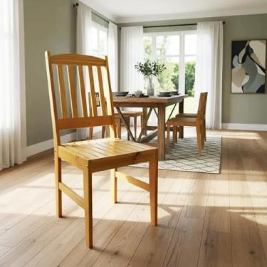 Imagem de Cadeiras Jantar cor Mel Envernidada Madeira Ripada Cozinha Rústica (KIT 2)