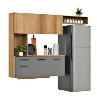 Imagem de Armário De Cozinha Completo Joana Com 6 Portas E 1 Gaveta Para Cozinha Compacta(Ripado Grafite)